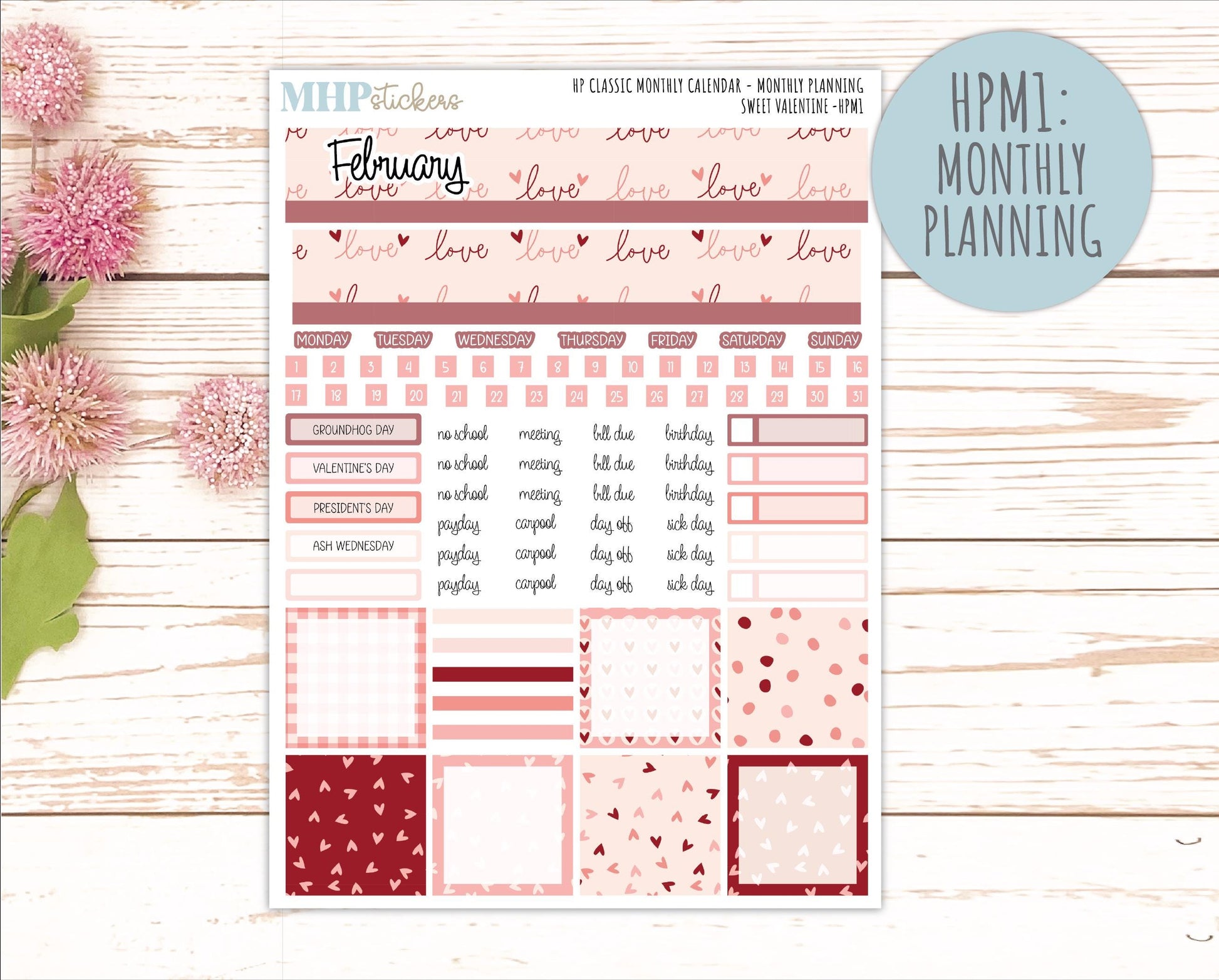 FEBRUARY Stickers for Happy Planner Classic Vertical Layout. 2026 Collection. "Sweet Valentine" || HPV