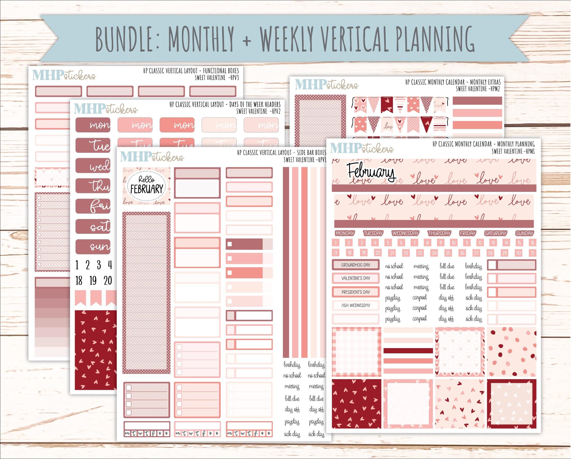 FEBRUARY Stickers for Happy Planner Classic Vertical Layout. 2026 Collection. "Sweet Valentine" || HPV