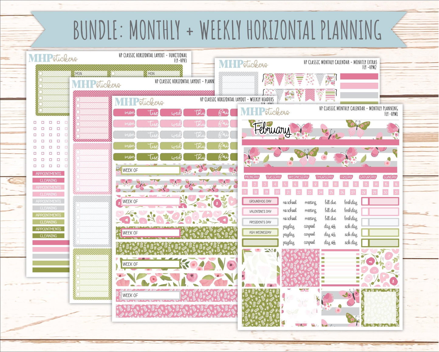 FEBRUARY Stickers for Happy Planner Classic Horizontal Layout. 2026 Collection. "Fly" || HPH
