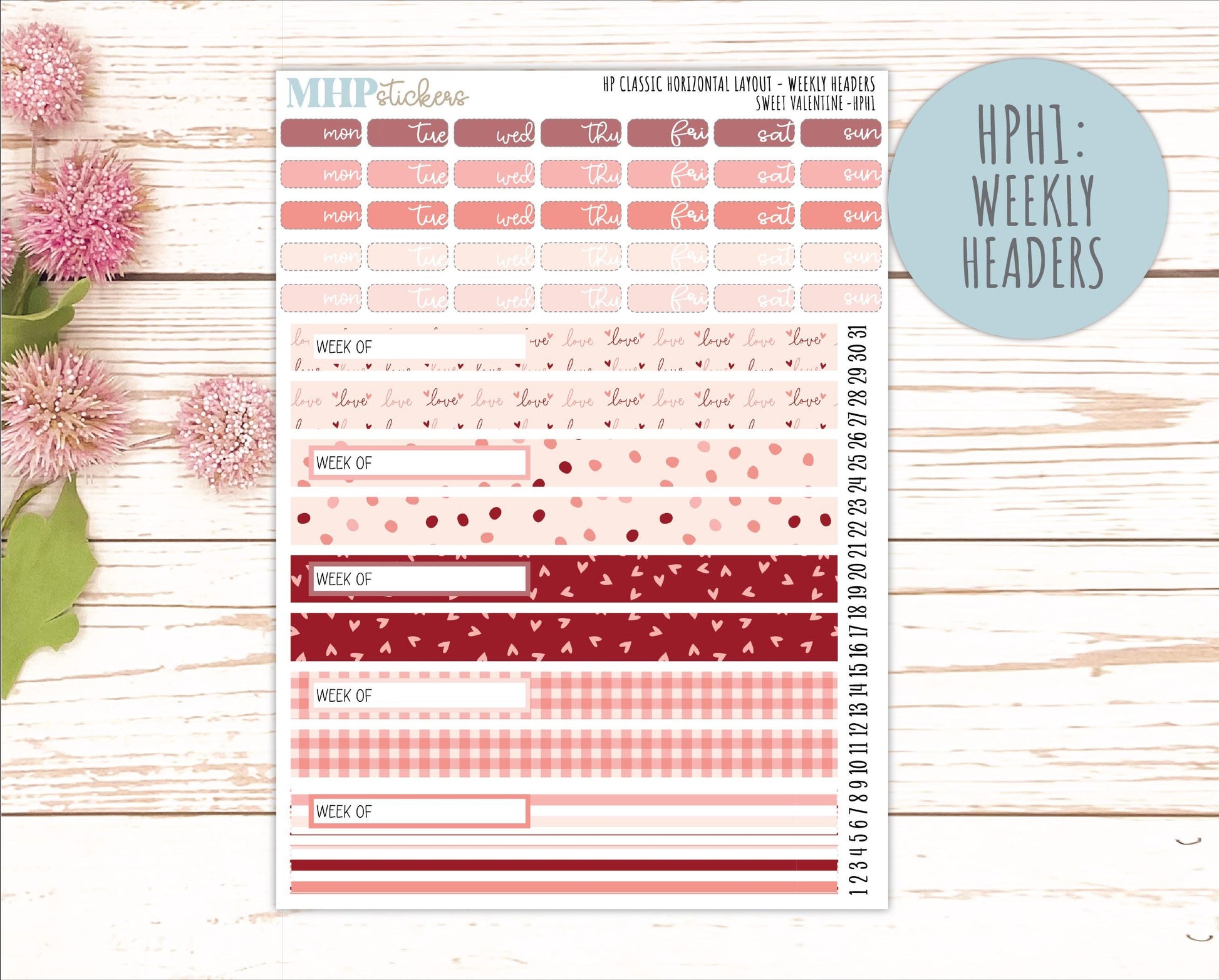 FEBRUARY Stickers for Happy Planner Classic Horizontal Layout. 2026 Collection. "Sweet Valentine" || HPH