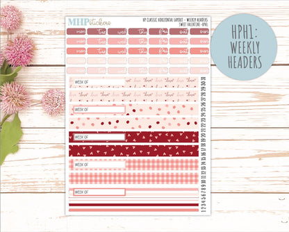 FEBRUARY Stickers for Happy Planner Classic Horizontal Layout. 2026 Collection. "Sweet Valentine" || HPH
