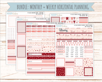 FEBRUARY Stickers for Happy Planner Classic Horizontal Layout. 2026 Collection. "Sweet Valentine" || HPH