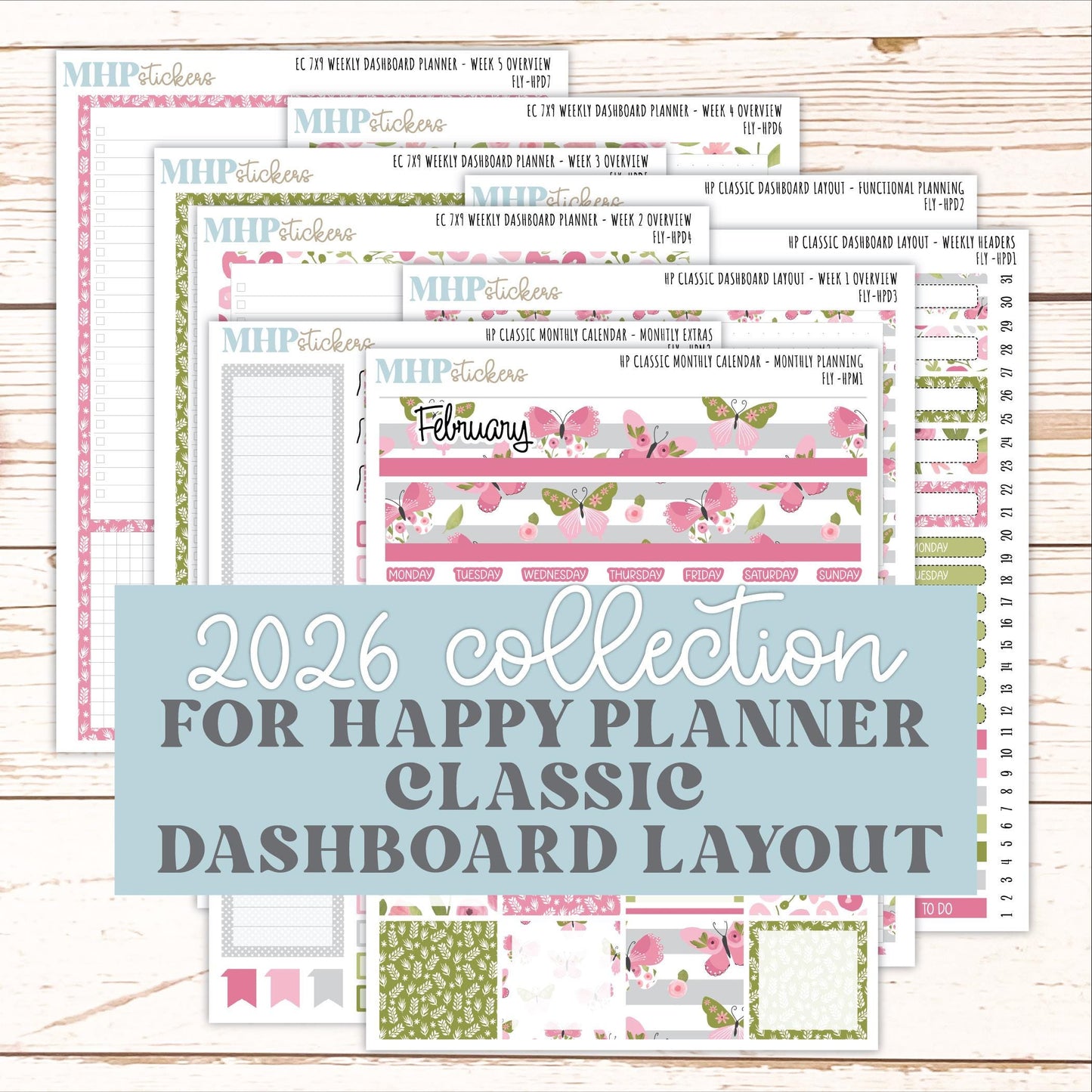 FEBRUARY Stickers for Happy Planner Classic Dashboard Layout. 2026 Collection. "Fly" || HPD