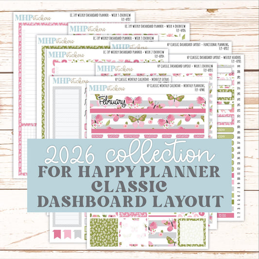 FEBRUARY Stickers for Happy Planner Classic Dashboard Layout. 2026 Collection. "Fly" || HPD