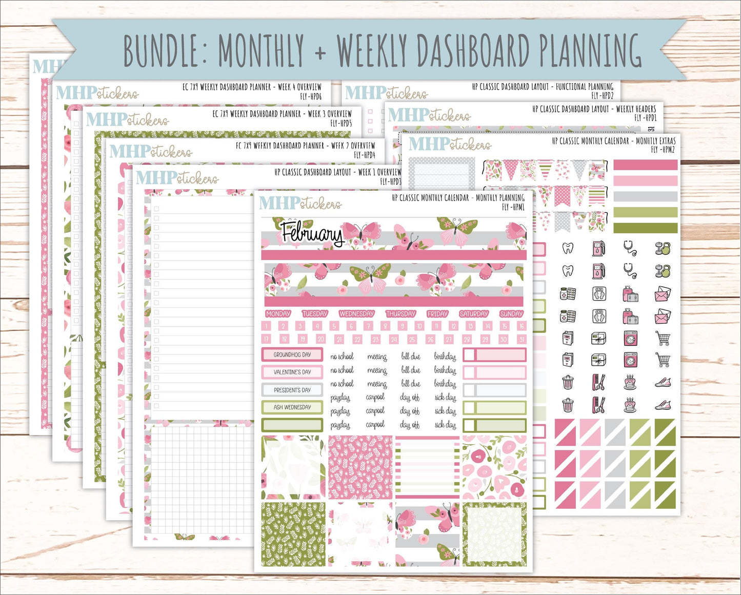 FEBRUARY Stickers for Happy Planner Classic Dashboard Layout. 2026 Collection. "Fly" || HPD
