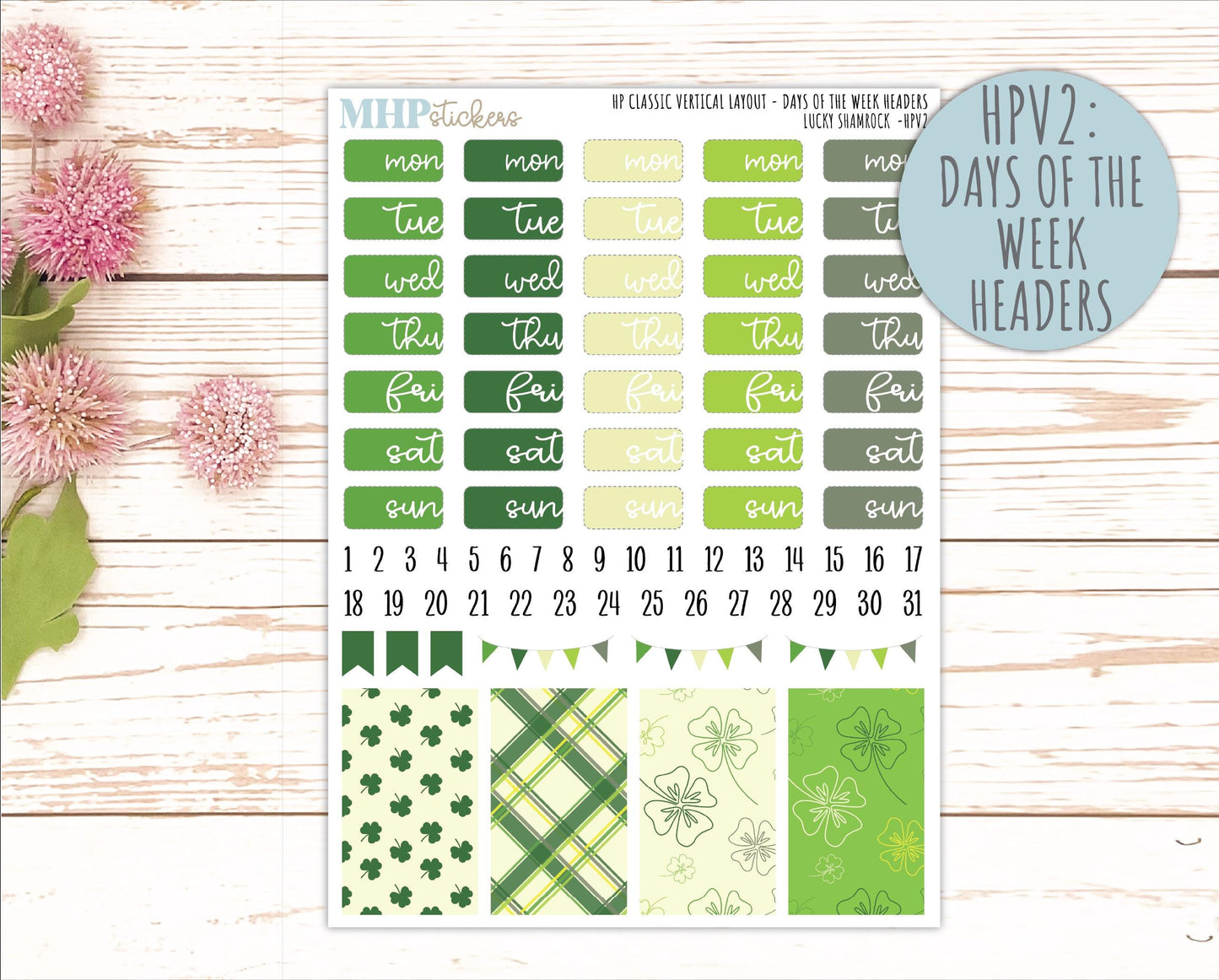 MARCH Stickers for Happy Planner Classic Vertical Layout. 2026 Collection. "Lucky Shamrock" || HPV