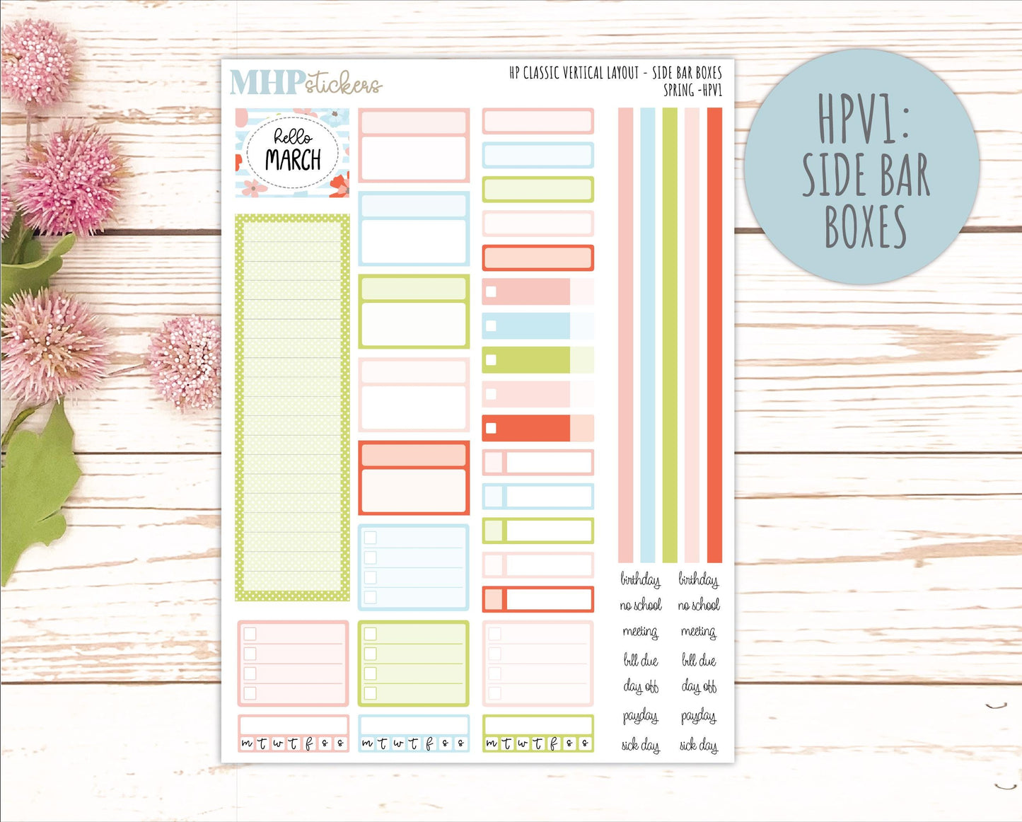 MARCH Stickers for Happy Planner Classic Vertical Layout. 2026 Collection. "Spring" || HPV