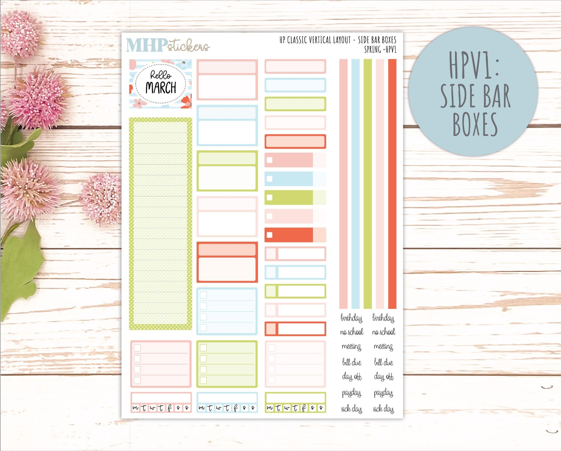 MARCH Stickers for Happy Planner Classic Vertical Layout. 2026 Collection. "Spring" || HPV
