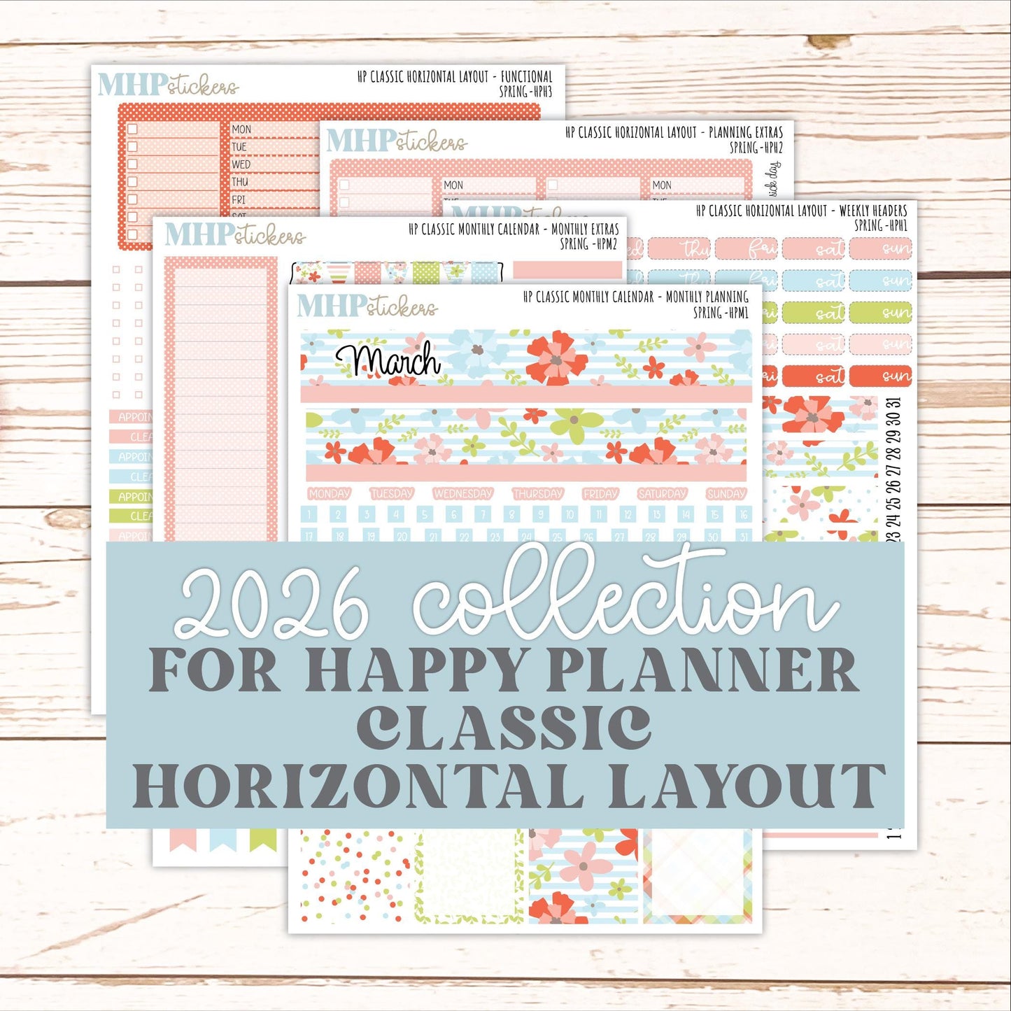 MARCH Stickers for Happy Planner Classic Horizontal Layout. 2026 Collection. "Spring" || HPH
