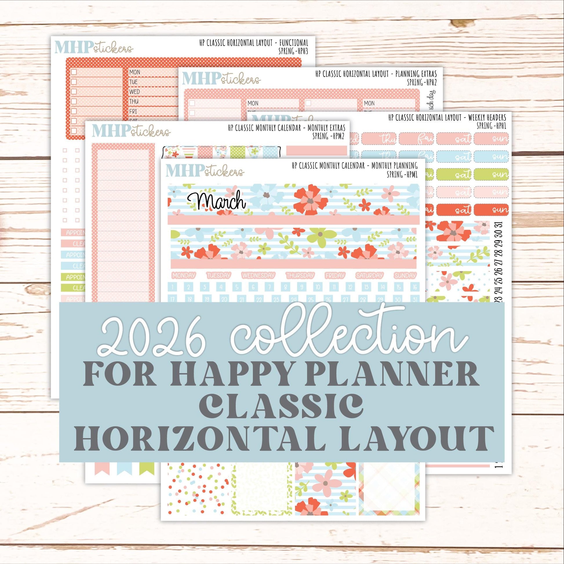 MARCH Stickers for Happy Planner Classic Horizontal Layout. 2026 Collection. "Spring" || HPH