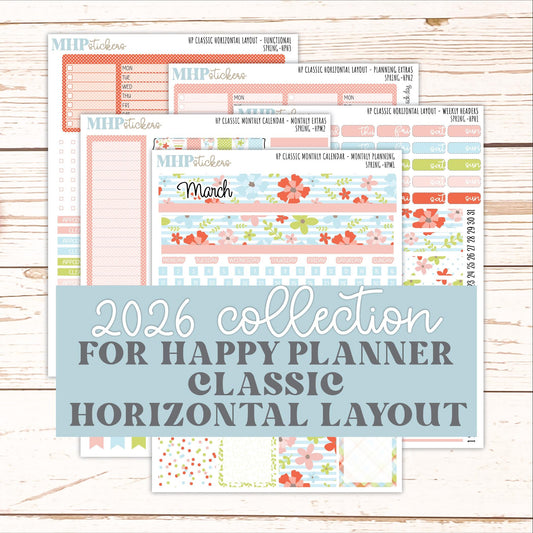 MARCH Stickers for Happy Planner Classic Horizontal Layout. 2026 Collection. "Spring" || HPH