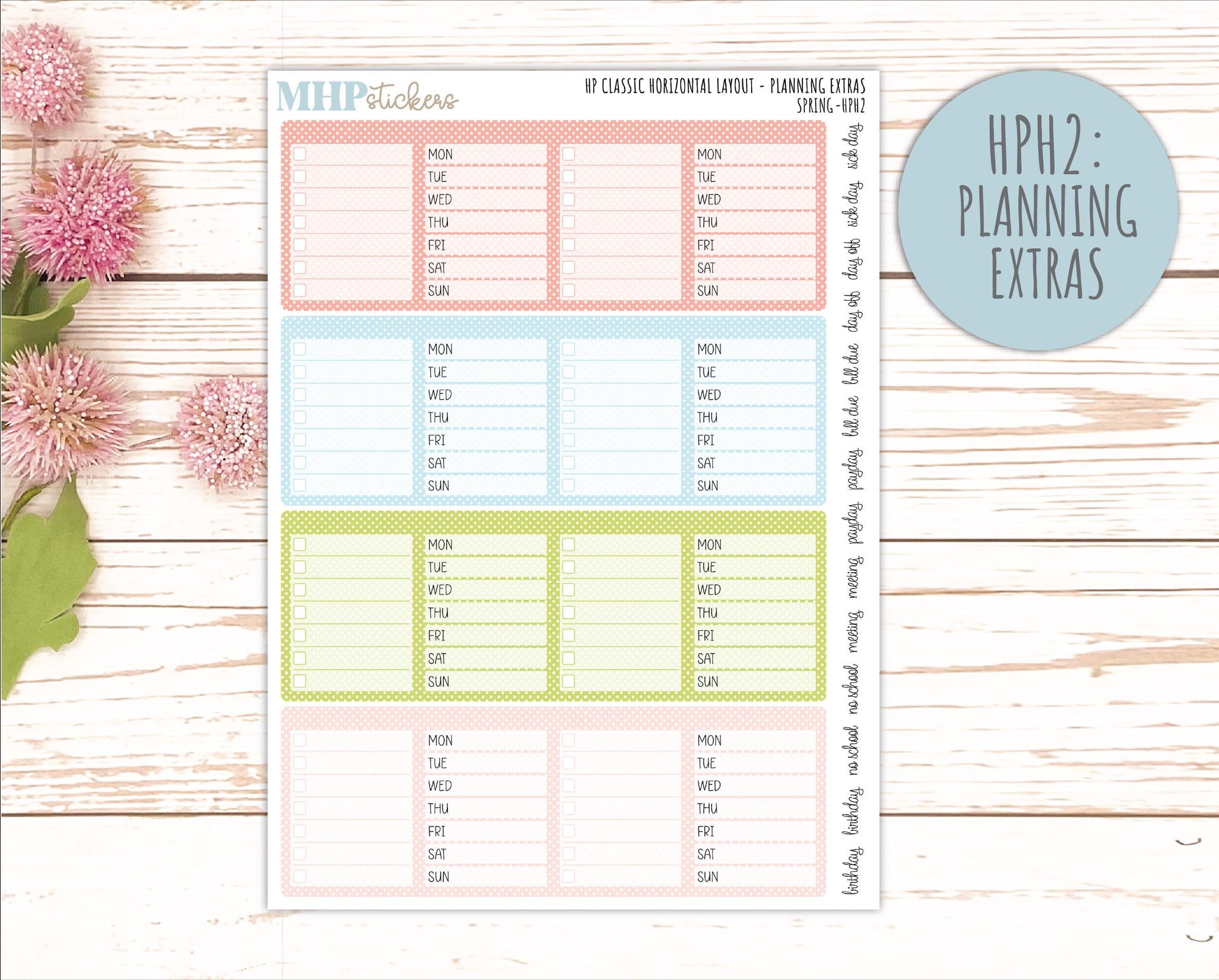 MARCH Stickers for Happy Planner Classic Horizontal Layout. 2026 Collection. "Spring" || HPH