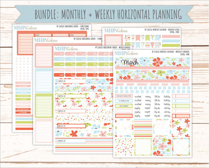 MARCH Stickers for Happy Planner Classic Horizontal Layout. 2026 Collection. "Spring" || HPH