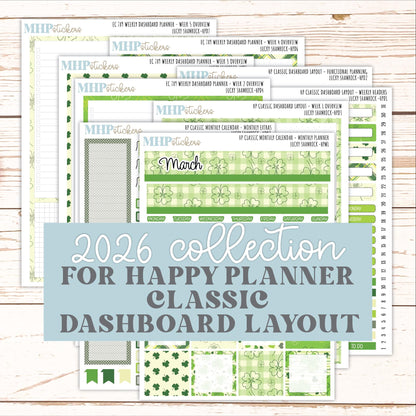 MARCH Stickers for Happy Planner Classic Dashboard Layout. 2026 Collection. "Lucky Shamrock" || HPD
