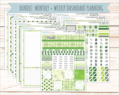 MARCH Stickers for Happy Planner Classic Dashboard Layout. 2026 Collection. "Lucky Shamrock" || HPD