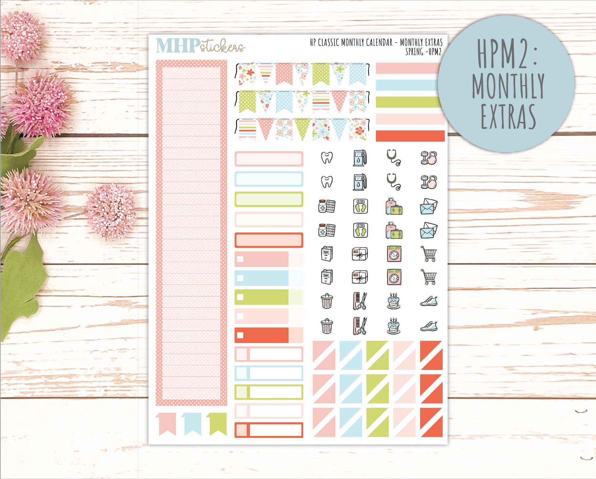 MARCH Stickers for Happy Planner Classic Dashboard Layout. 2026 Collection. "Spring" || HPD