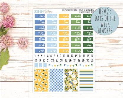 APRIL Stickers for Happy Planner Classic Vertical Layout. 2026 Collection. "Bee's Knees Flowers" || HPV