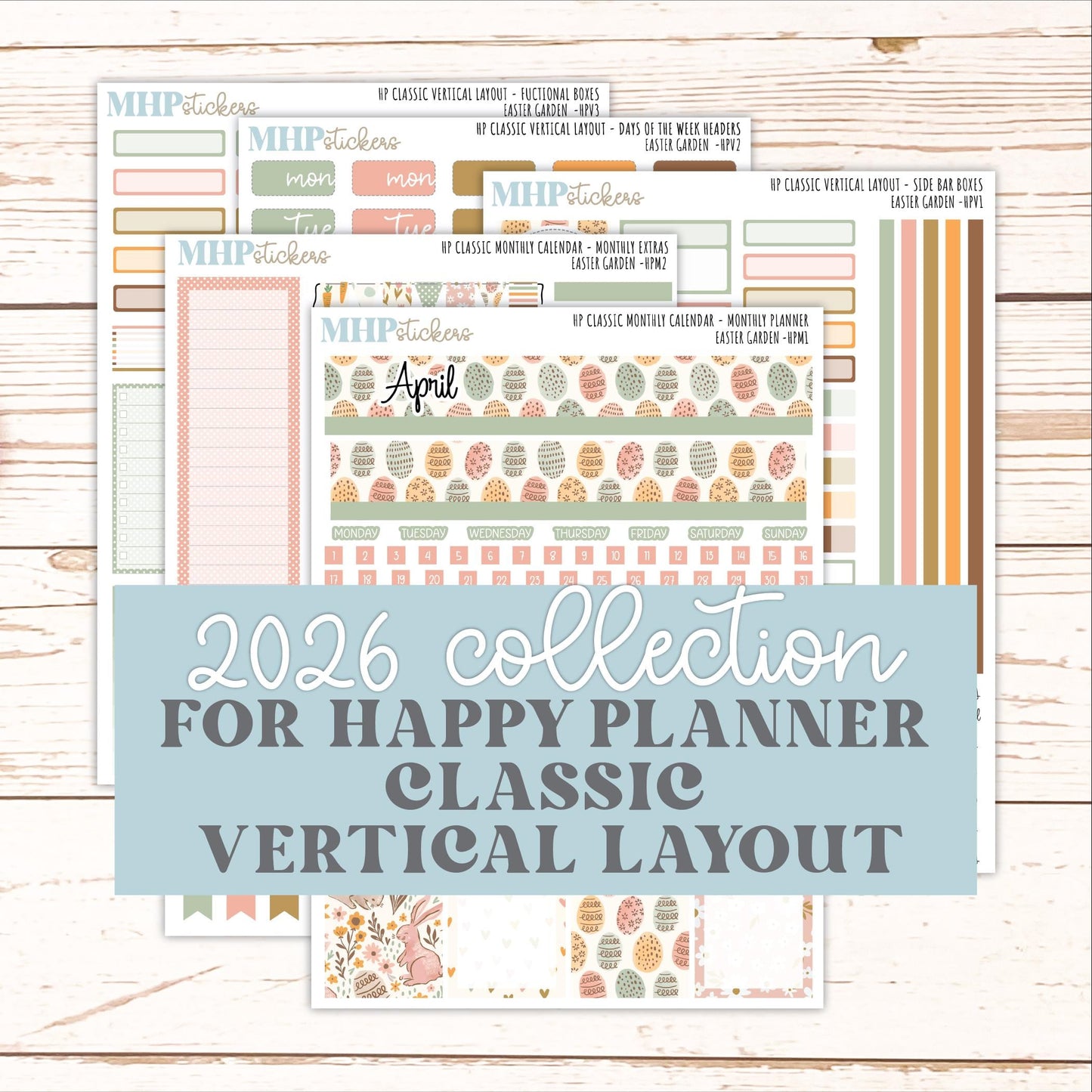 APRIL Stickers for Happy Planner Classic Vertical Layout. 2026 Collection. "Easter Garden" || HPV