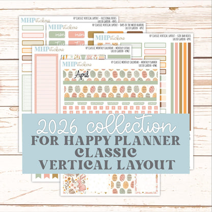 APRIL Stickers for Happy Planner Classic Vertical Layout. 2026 Collection. "Easter Garden" || HPV