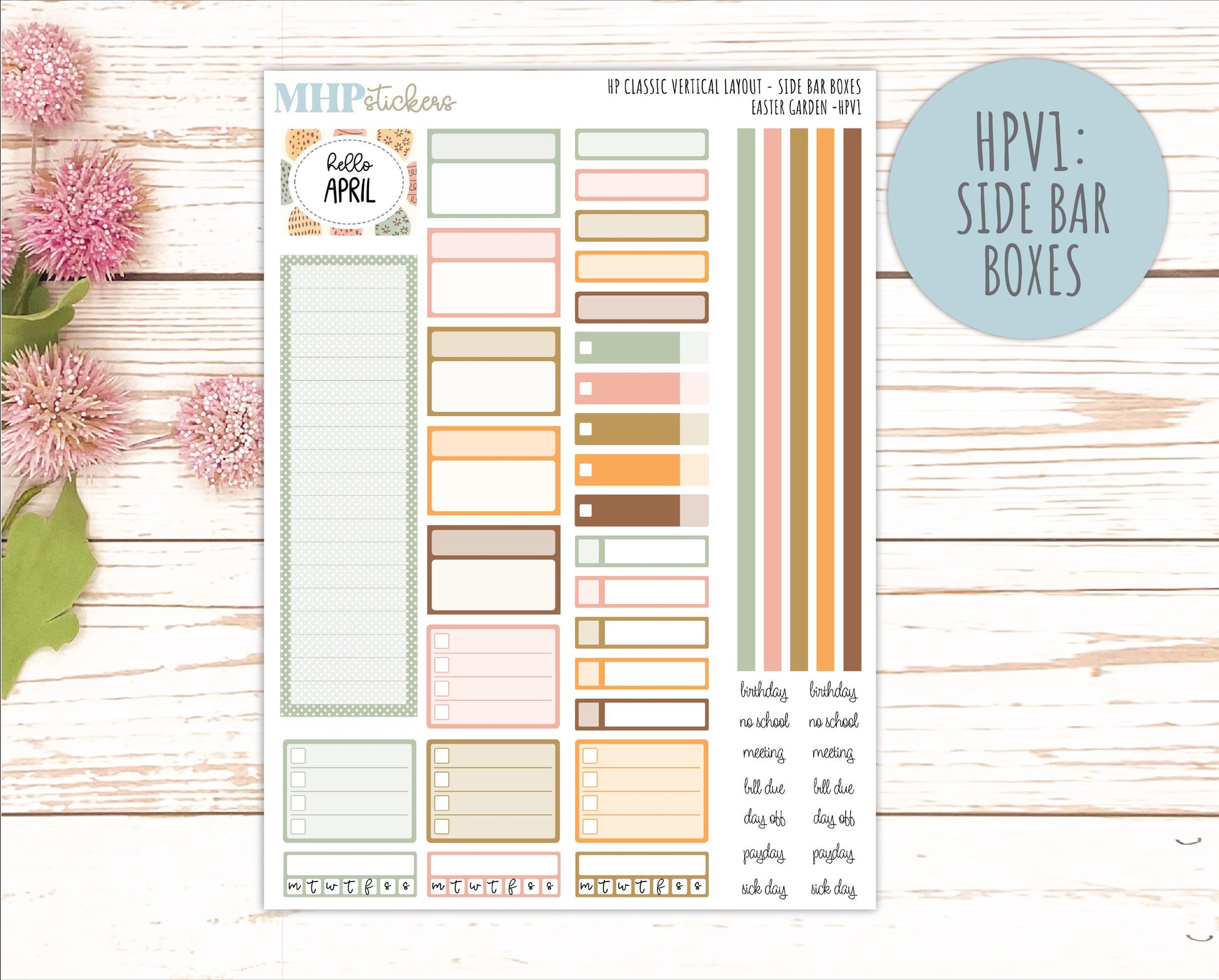 APRIL Stickers for Happy Planner Classic Vertical Layout. 2026 Collection. "Easter Garden" || HPV