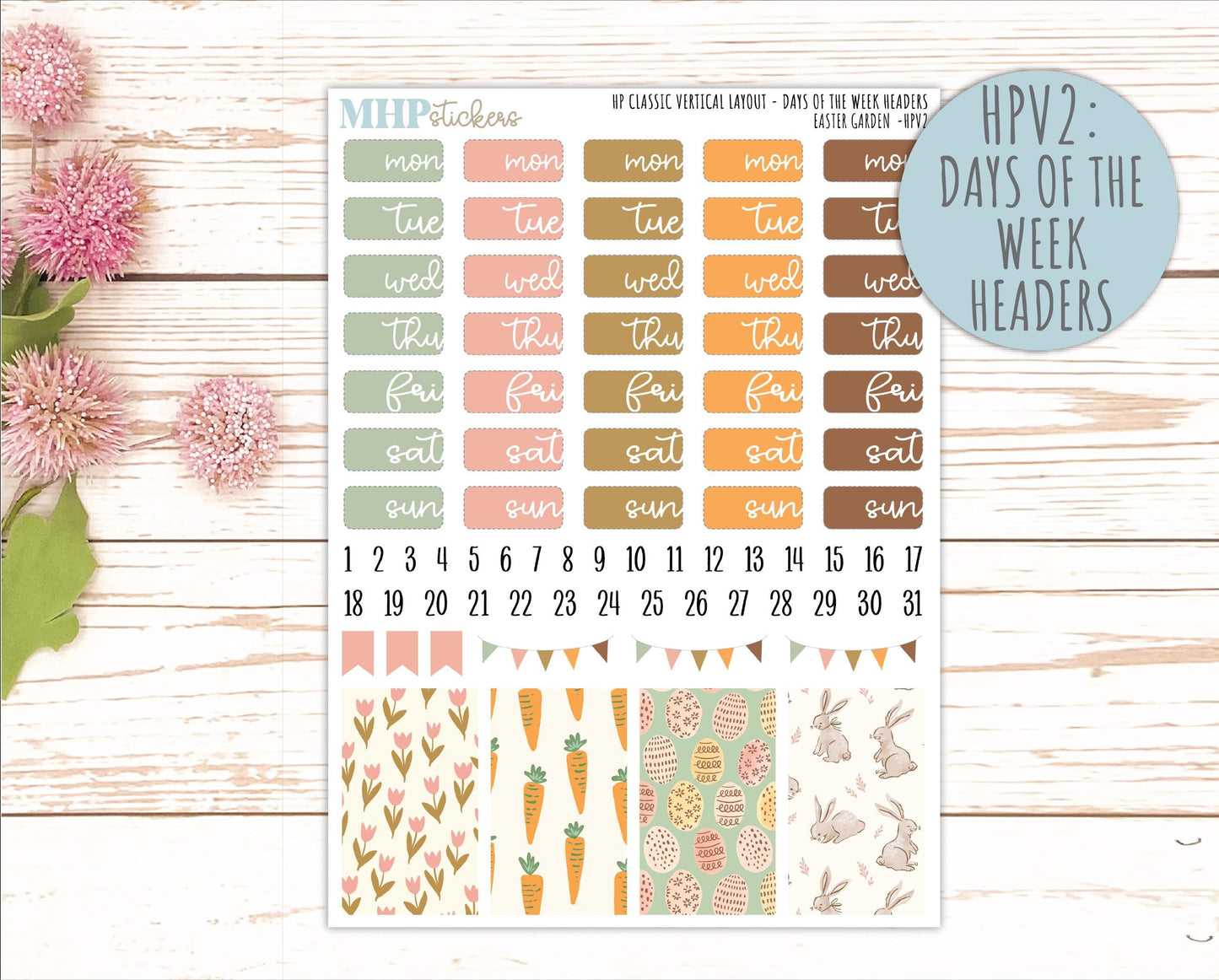 APRIL Stickers for Happy Planner Classic Vertical Layout. 2026 Collection. "Easter Garden" || HPV