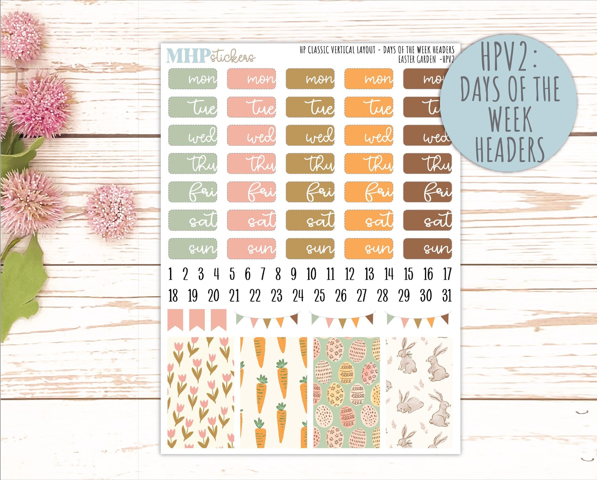 APRIL Stickers for Happy Planner Classic Vertical Layout. 2026 Collection. "Easter Garden" || HPV