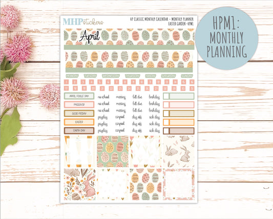 APRIL Stickers for Happy Planner Classic Vertical Layout. 2026 Collection. "Easter Garden" || HPV