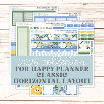 APRIL Stickers for Happy Planner Classic Horizontal Layout. 2026 Collection. "Bee's Knees Flowers" || HPH