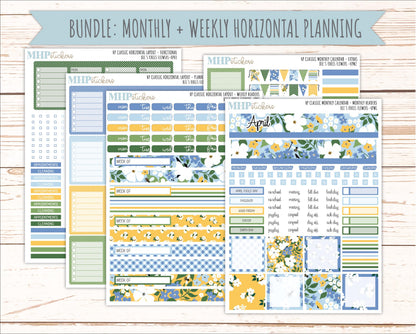 APRIL Stickers for Happy Planner Classic Horizontal Layout. 2026 Collection. "Bee's Knees Flowers" || HPH