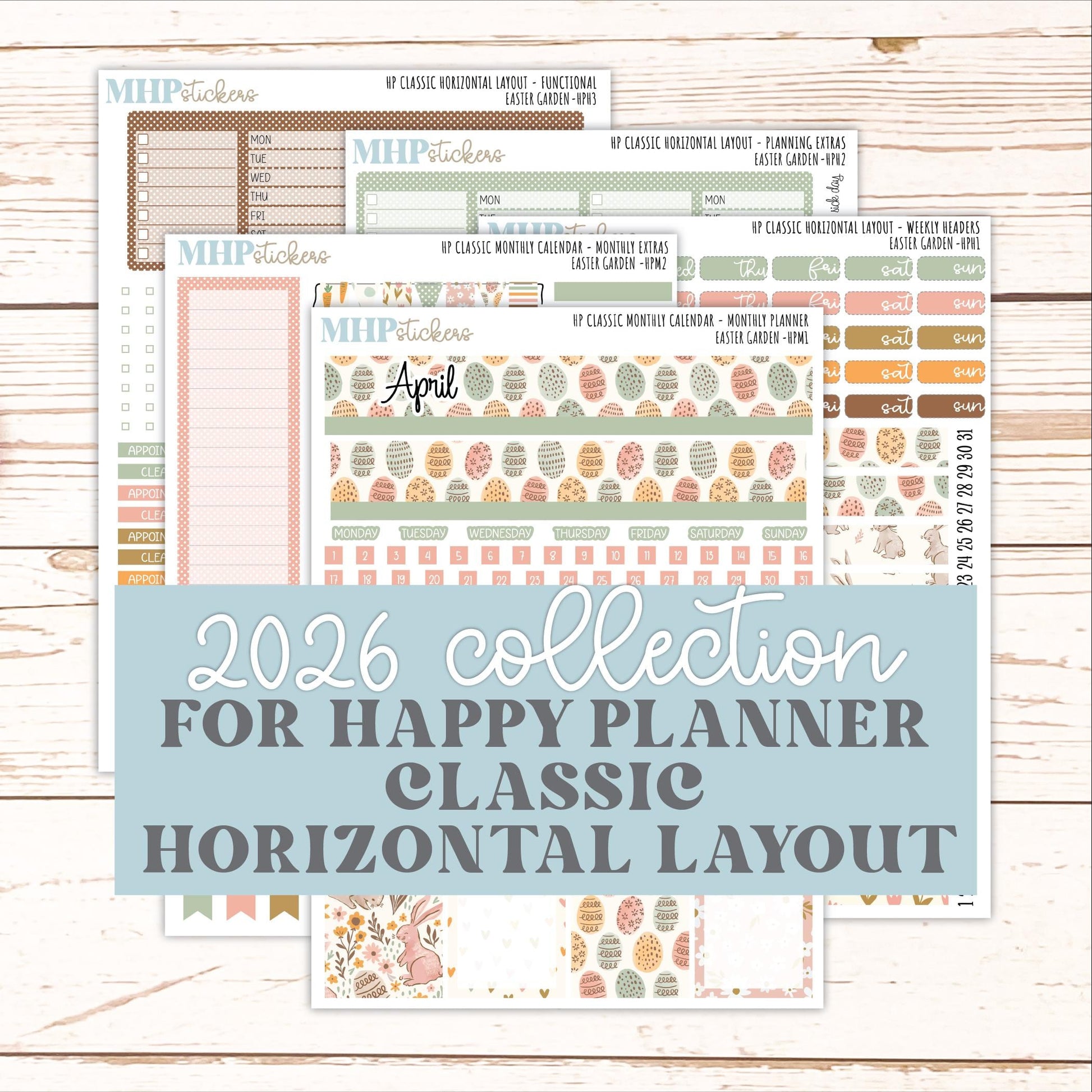 APRIL Stickers for Happy Planner Classic Horizontal Layout. 2026 Collection. "Easter Garden" || HPH