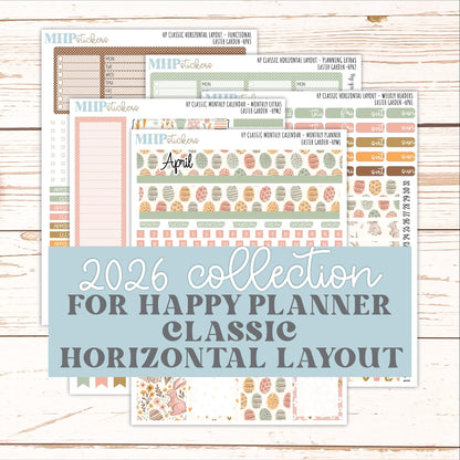 APRIL Stickers for Happy Planner Classic Horizontal Layout. 2026 Collection. "Easter Garden" || HPH