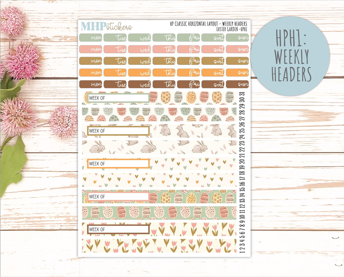 APRIL Stickers for Happy Planner Classic Horizontal Layout. 2026 Collection. "Easter Garden" || HPH
