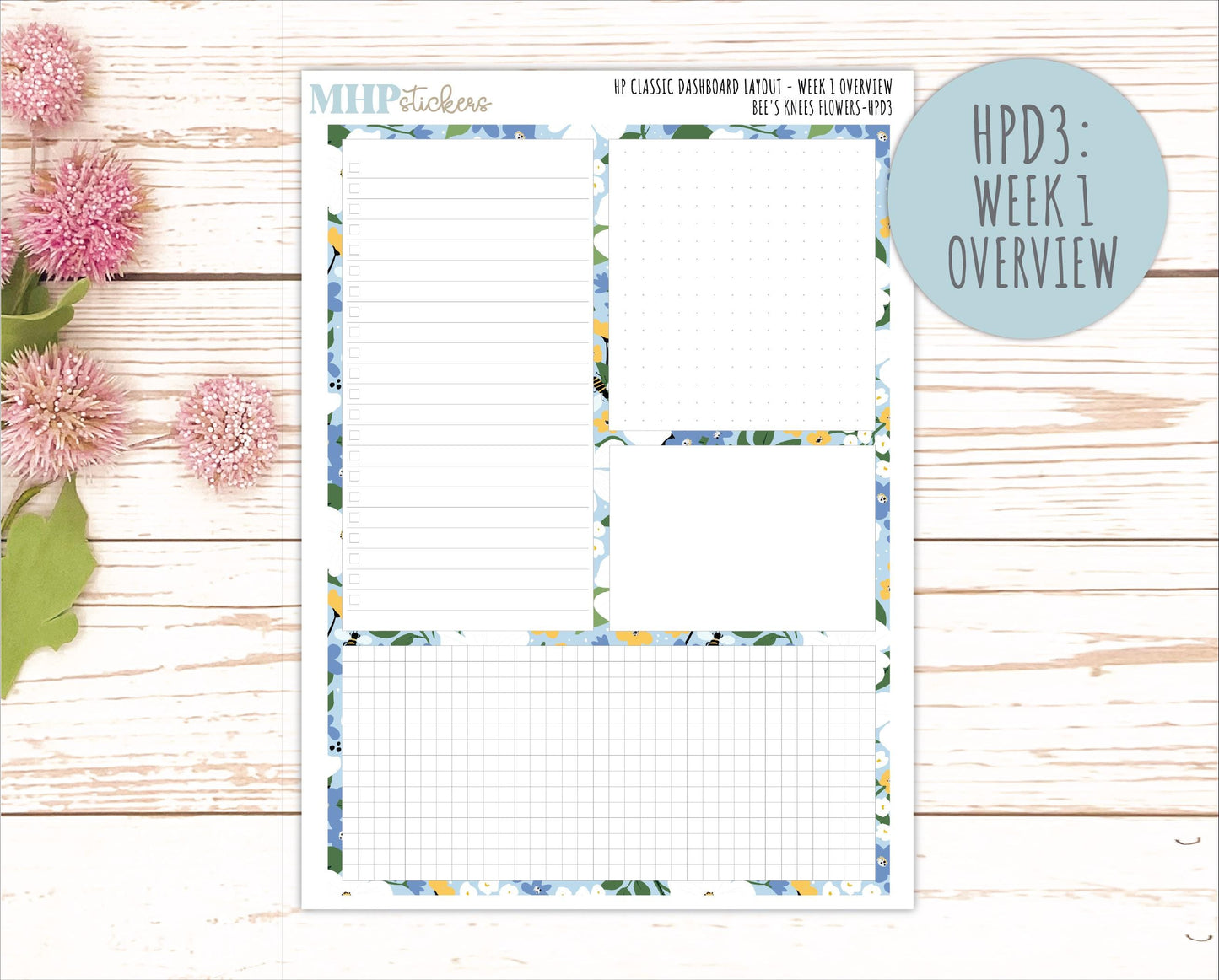 APRIL Stickers for Happy Planner Classic Dashboard Layout. 2026 Collection. "Bee's Knees Flowers" || HPD