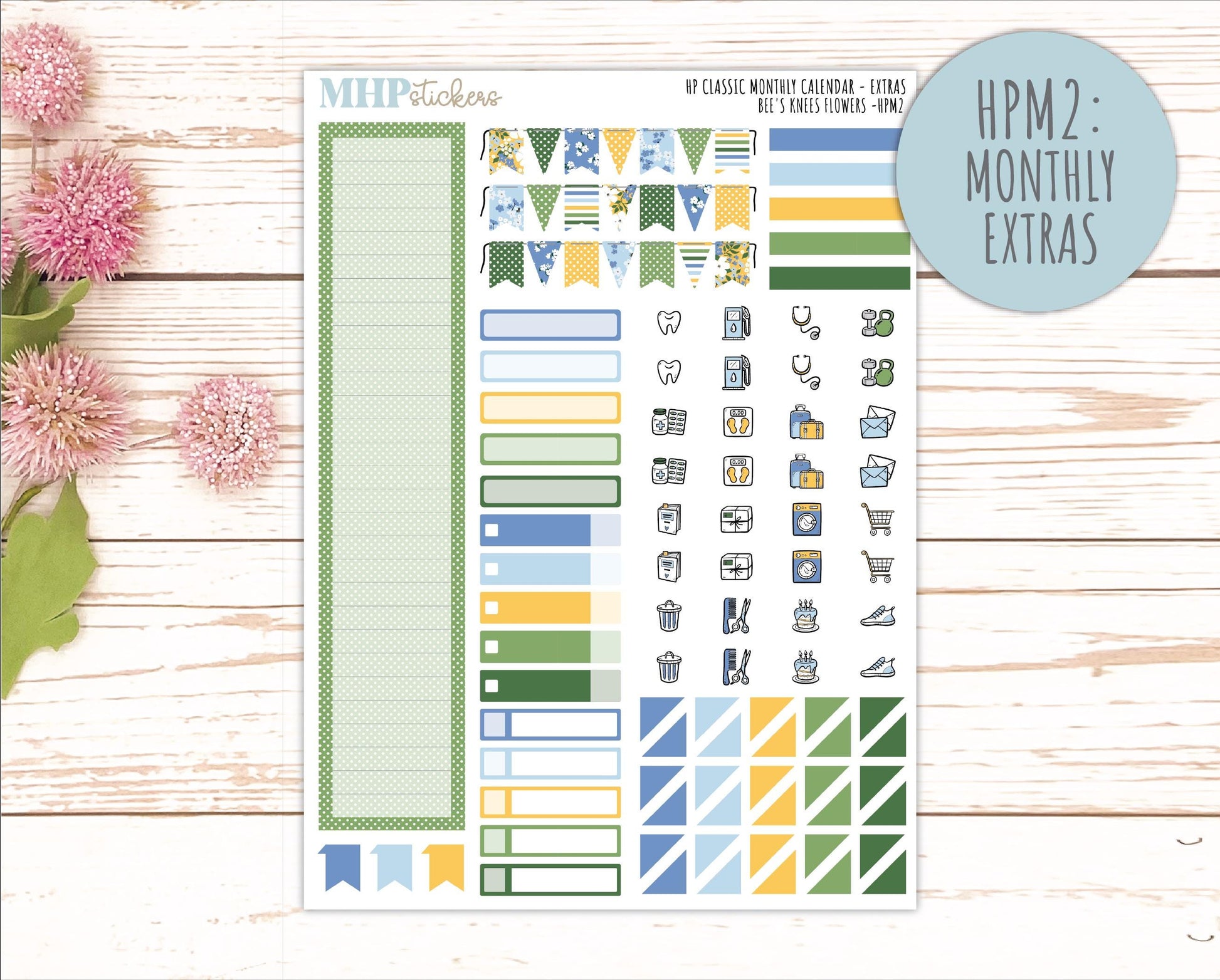 APRIL Stickers for Happy Planner Classic Dashboard Layout. 2026 Collection. "Bee's Knees Flowers" || HPD
