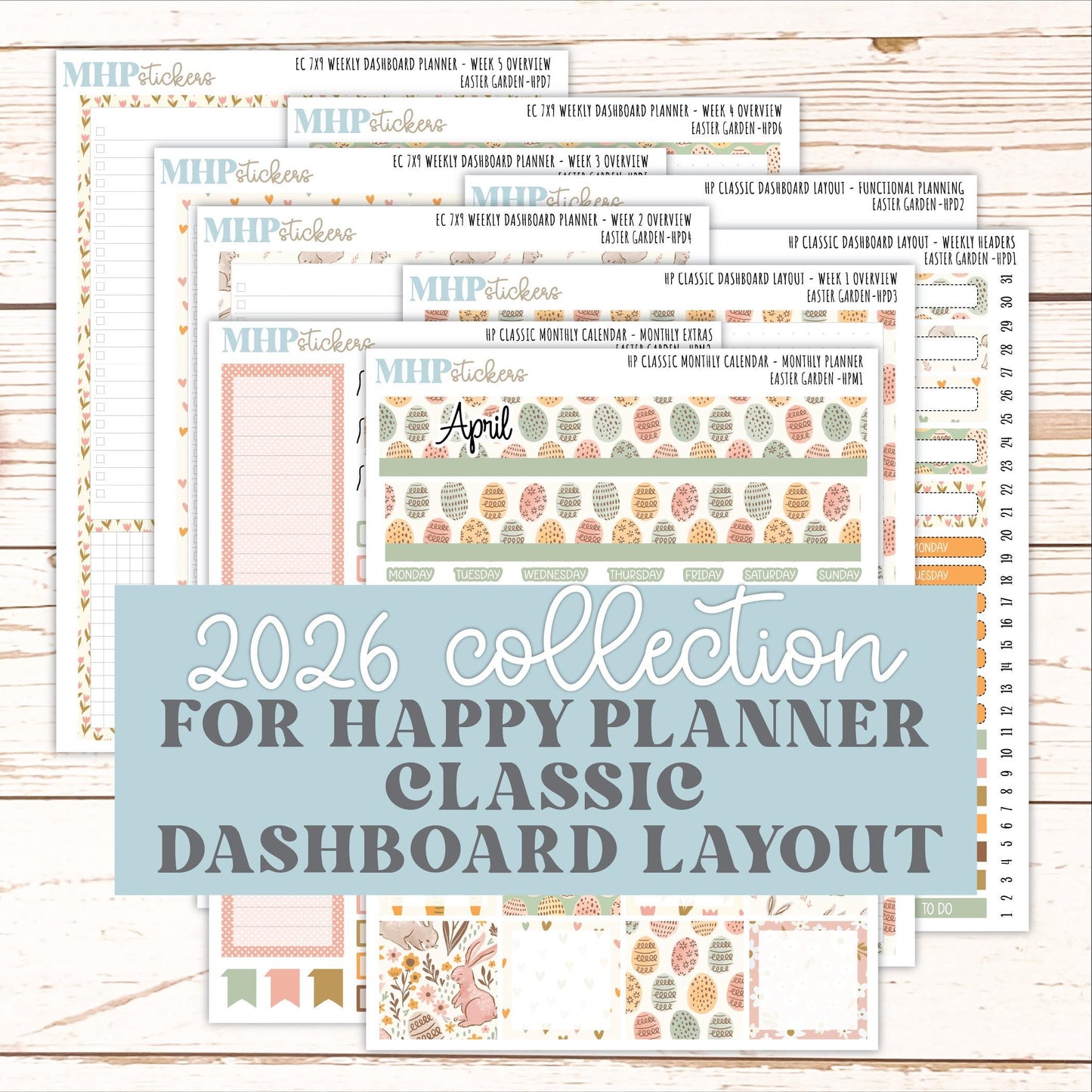 APRIL Stickers for Happy Planner Classic Dashboard Layout. 2026 Collection. "Easter Garden" || HPD