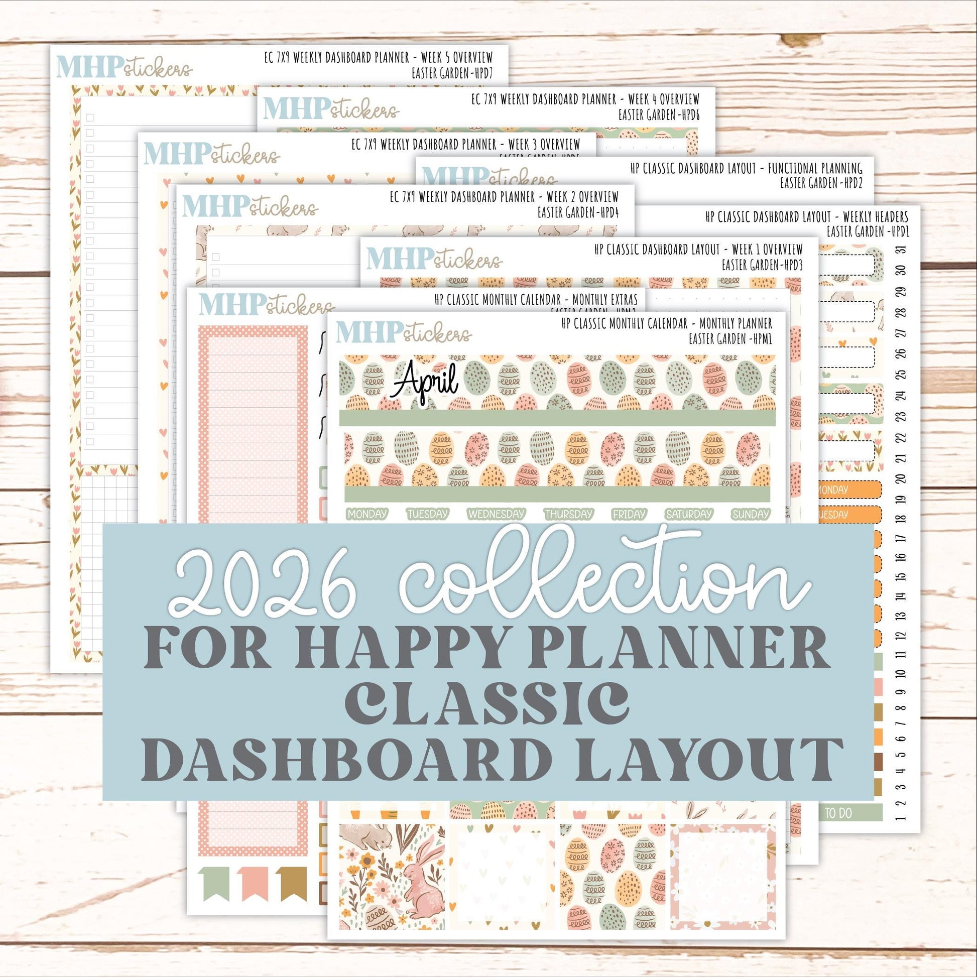 APRIL Stickers for Happy Planner Classic Dashboard Layout. 2026 Collection. "Easter Garden" || HPD