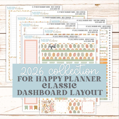 APRIL Stickers for Happy Planner Classic Dashboard Layout. 2026 Collection. "Easter Garden" || HPD