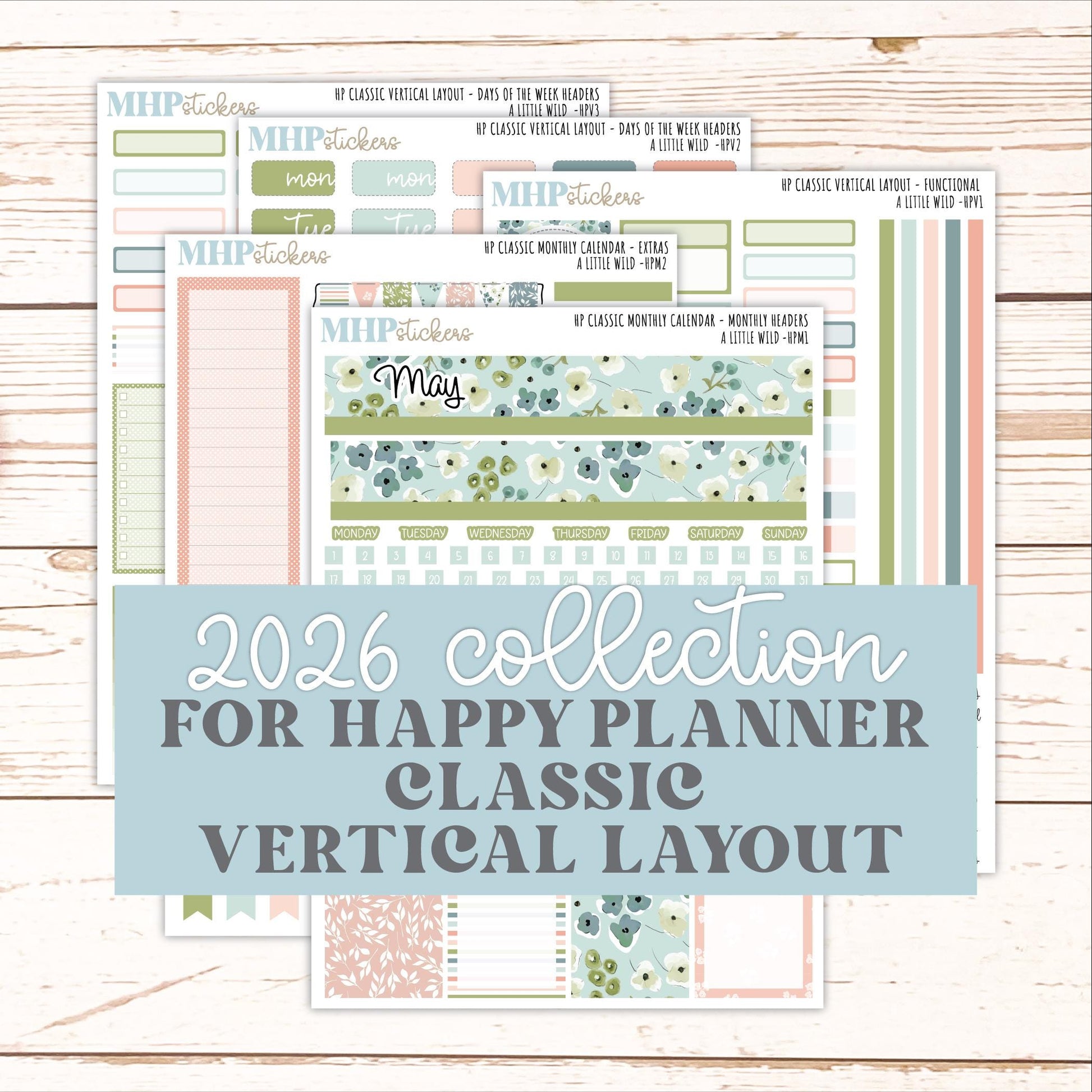 MAY Stickers for Happy Planner Classic Vertical Layout. 2026 Collection. "A Little Wild" || HPV