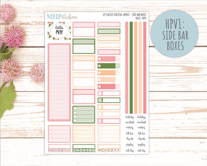 MAY Stickers for Happy Planner Classic Vertical Layout. 2026 Collection. "Roses" || HPV