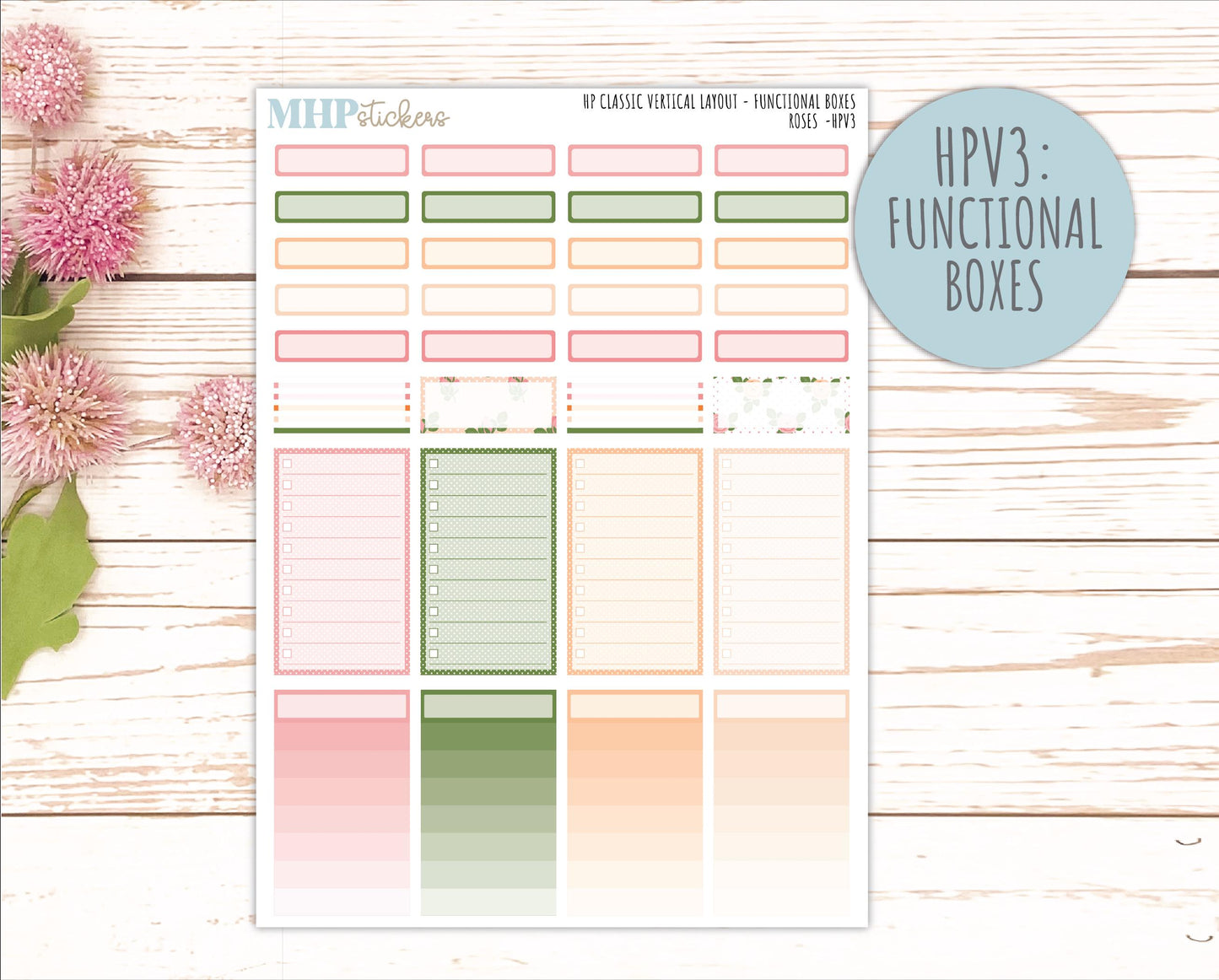 MAY Stickers for Happy Planner Classic Vertical Layout. 2026 Collection. "Roses" || HPV