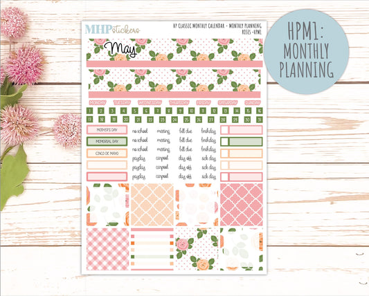 MAY Stickers for Happy Planner Classic Vertical Layout. 2026 Collection. "Roses" || HPV