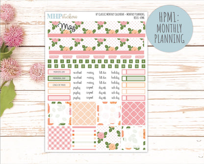 MAY Stickers for Happy Planner Classic Horizontal Layout. 2026 Collection. "Roses" || HPH