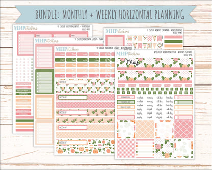 MAY Stickers for Happy Planner Classic Horizontal Layout. 2026 Collection. "Roses" || HPH
