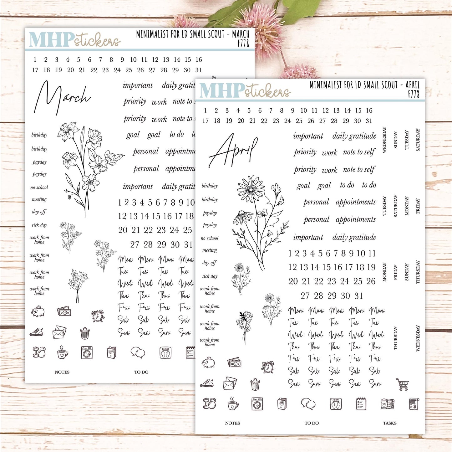 Minimalist Stickers for Laurel Denise Small Scout Planners. || F778