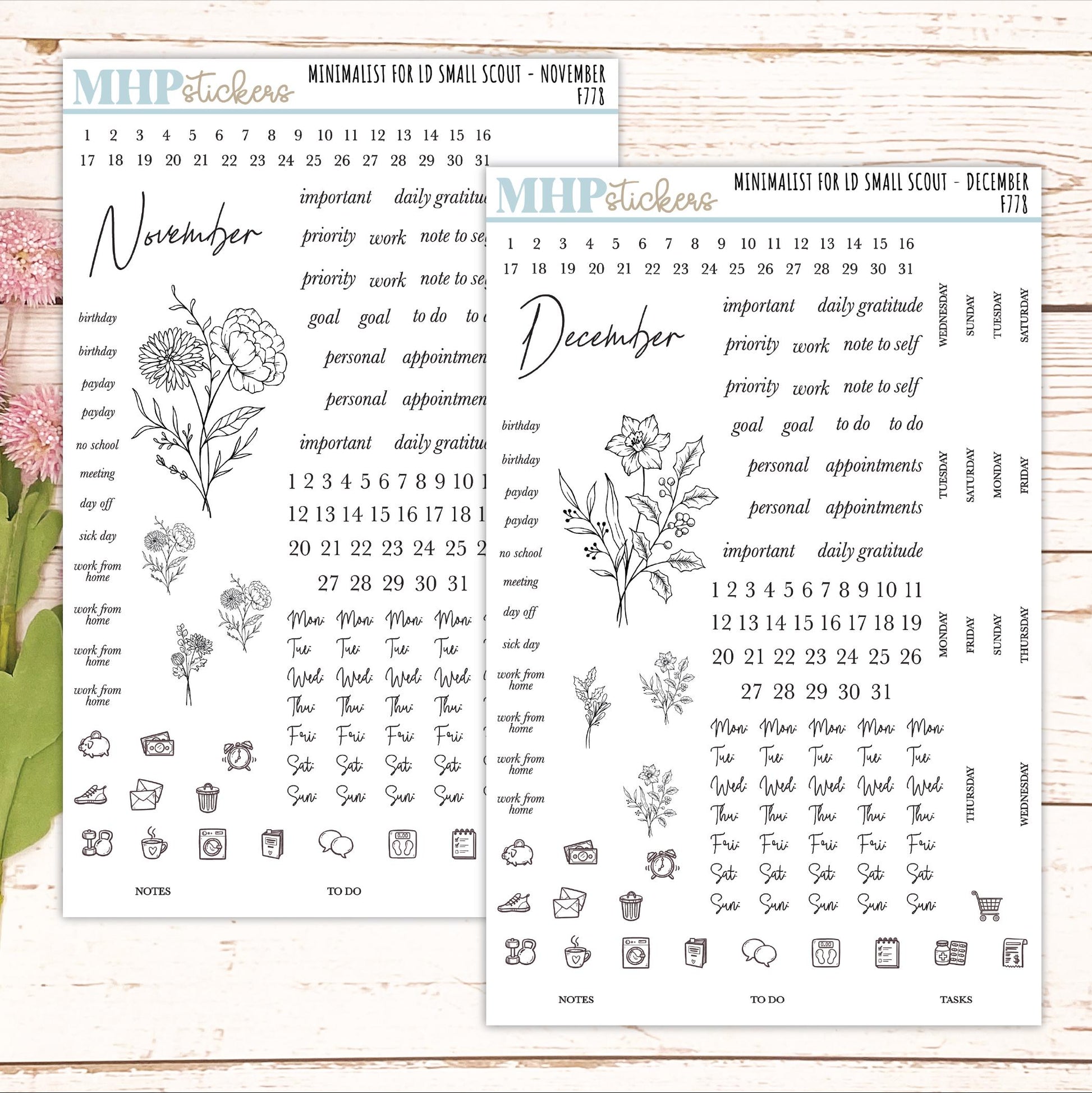 Minimalist Stickers for Laurel Denise Small Scout Planners. || F778