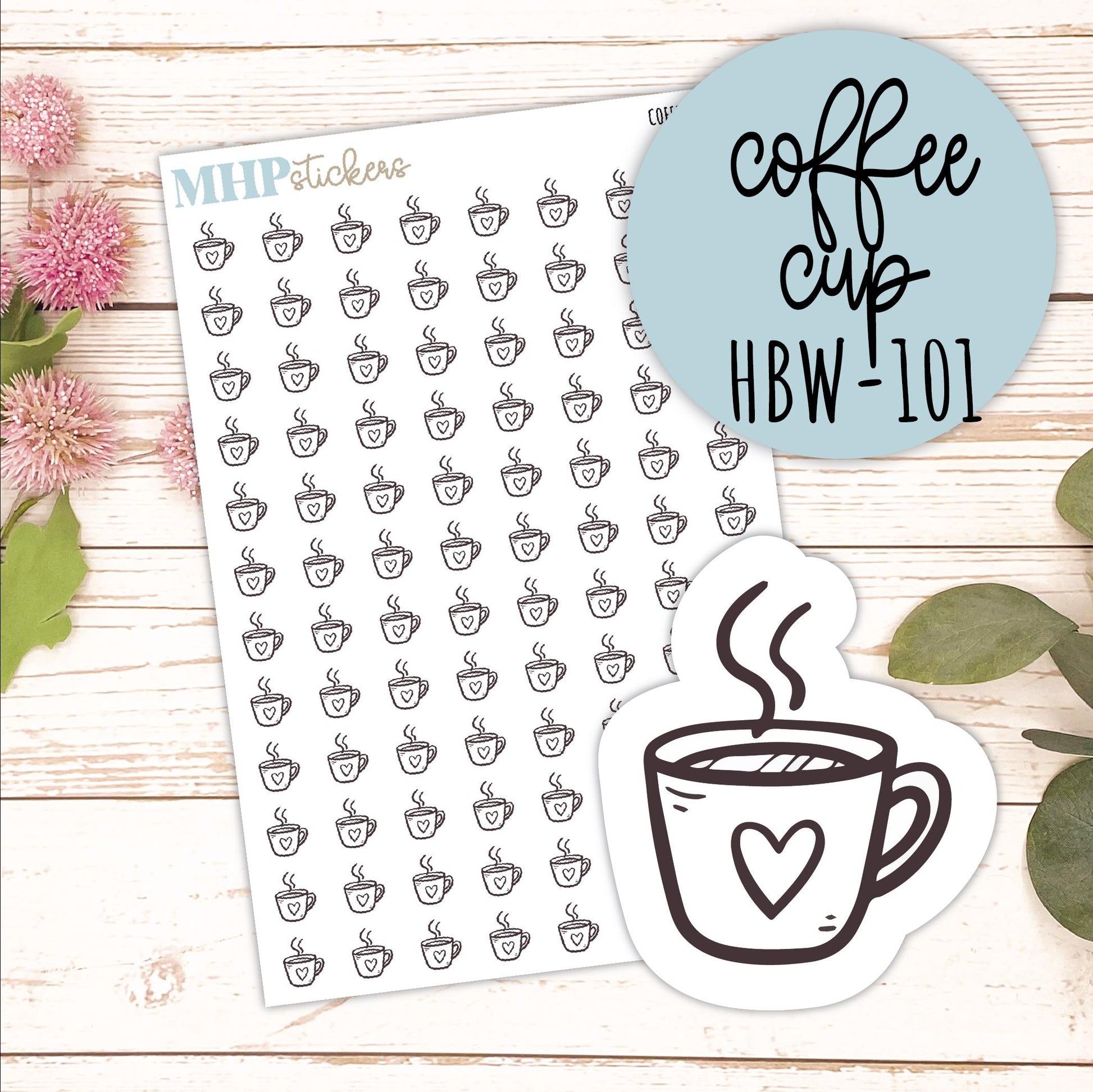 COFFE CUP - Black & White Icon. Planner Stickers || HBW-106