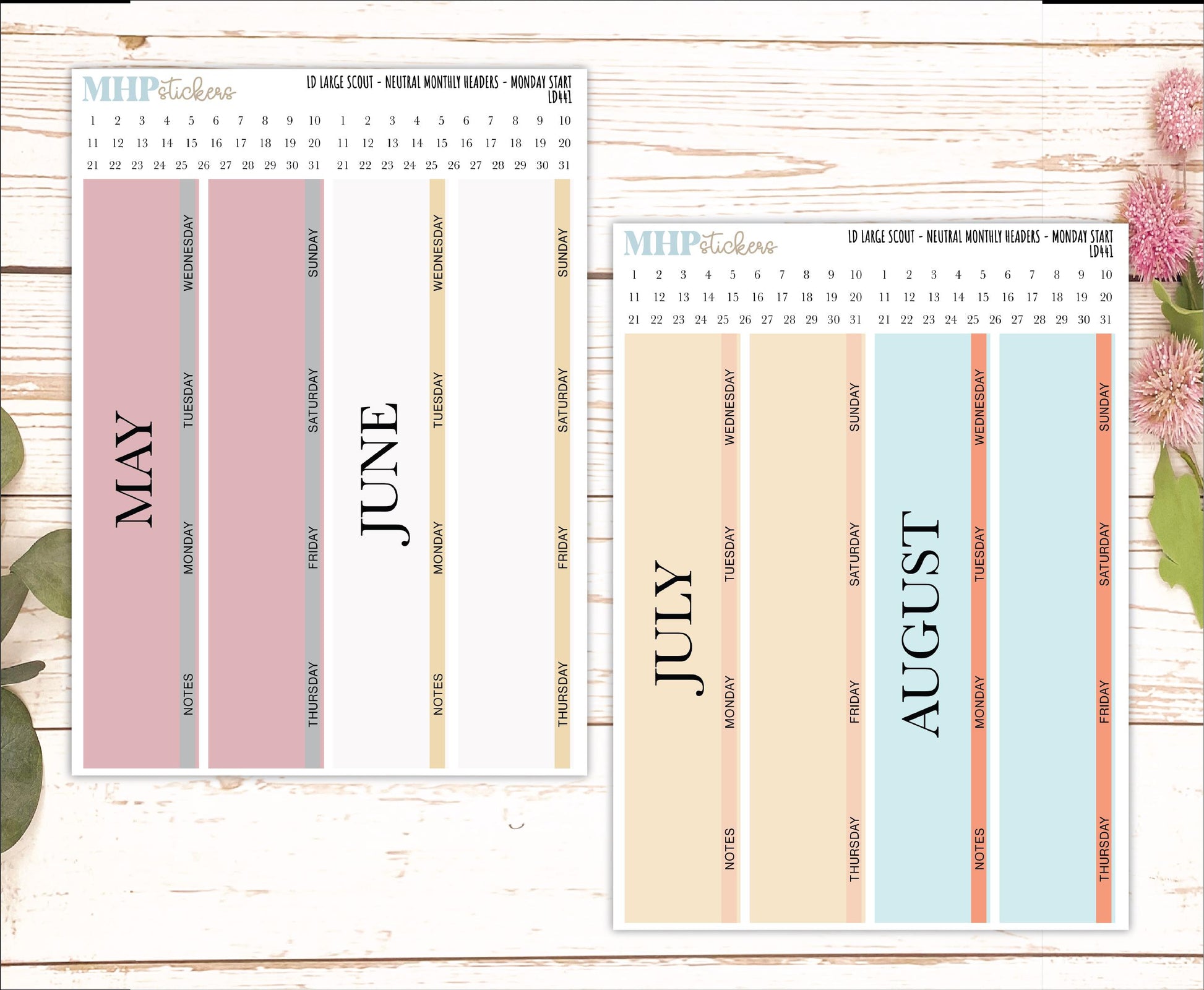 Neutral Monthly Headers Set for Large Scout Planner. Laurel Denise Planners || LD441