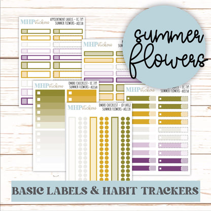 Basic Labels & Habit Trackers. ADD-Ons for Monthly Kits "Summer Flowers" || AOBL