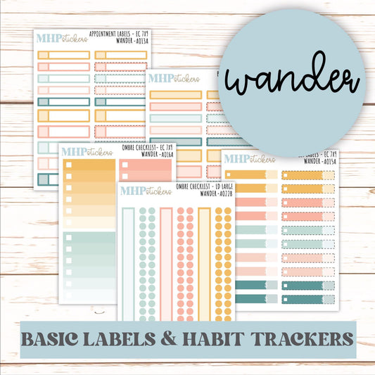 Basic Labels & Habit Trackers. ADD-Ons for Monthly Kits "Wander" || AOBL