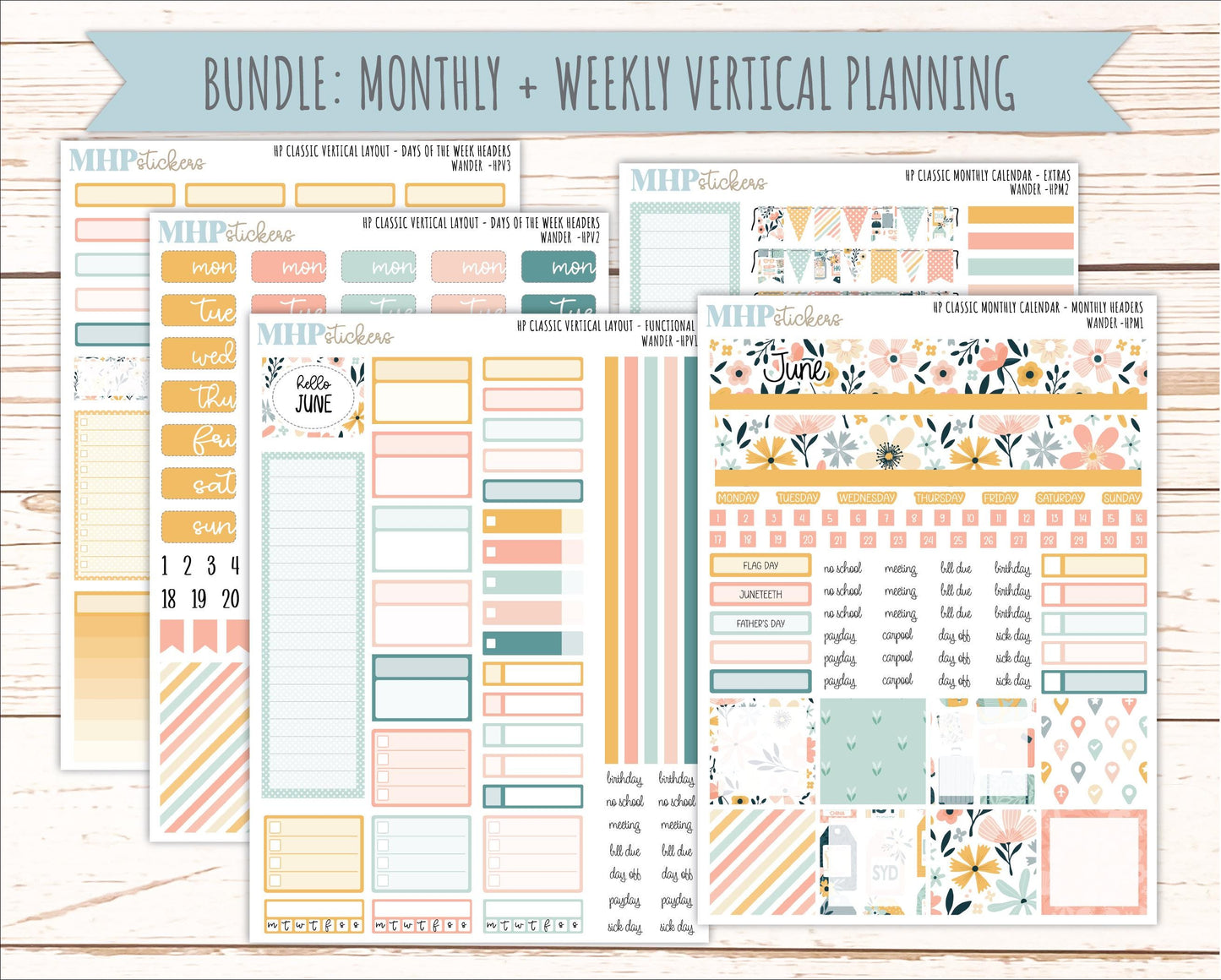 JUNE Stickers for Happy Planner Classic Vertical Layout. 2026 Collection. "Wander" || HPV